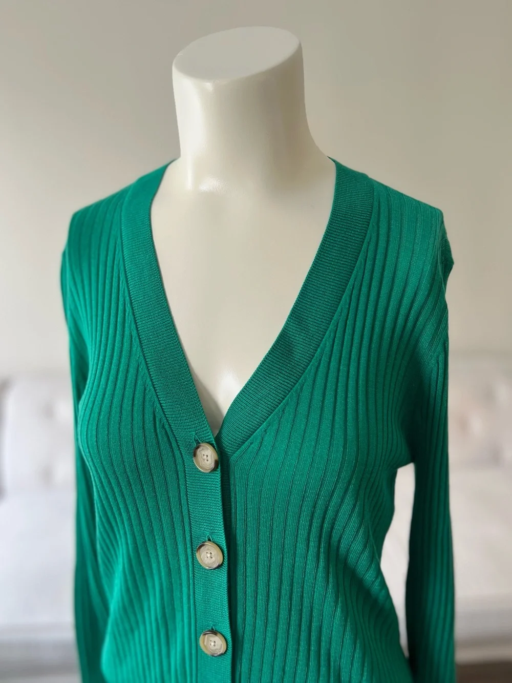 LOFT Ribbed Button-Front V-Neck Cardigan - Picture 1 of 10